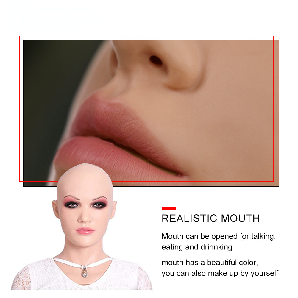 Beatrice Silicone Female Mask Full Face Headware Props for Crossdresser Transvestite Halloween Cosplay Male to Female Party