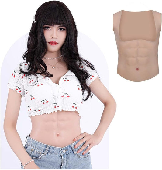 Silicone women's square collar muscle suit fake abdominal muscles