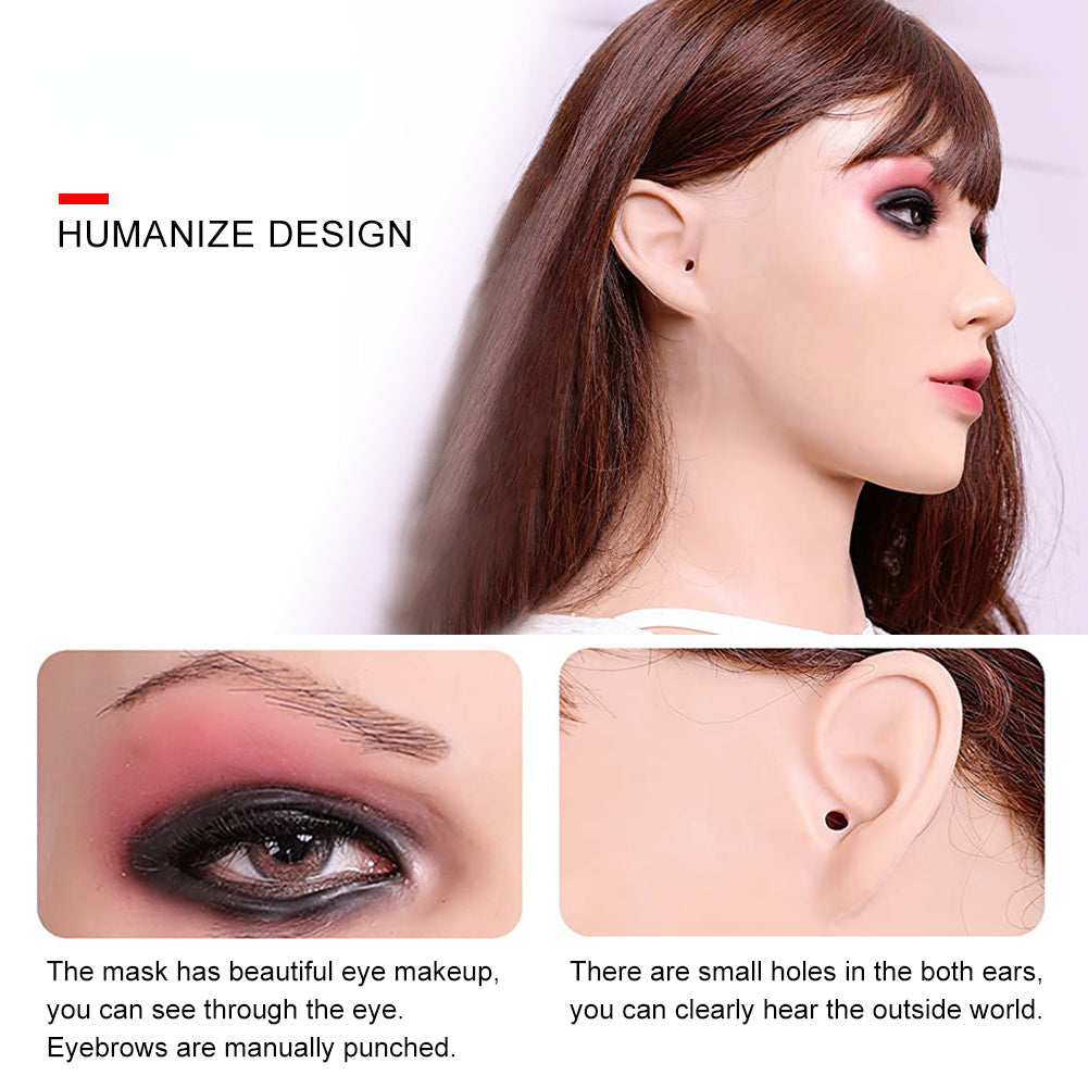 Beatrice Silicone Female Mask Full Face Headware Props for Crossdresser Transvestite Halloween Cosplay Male to Female Party