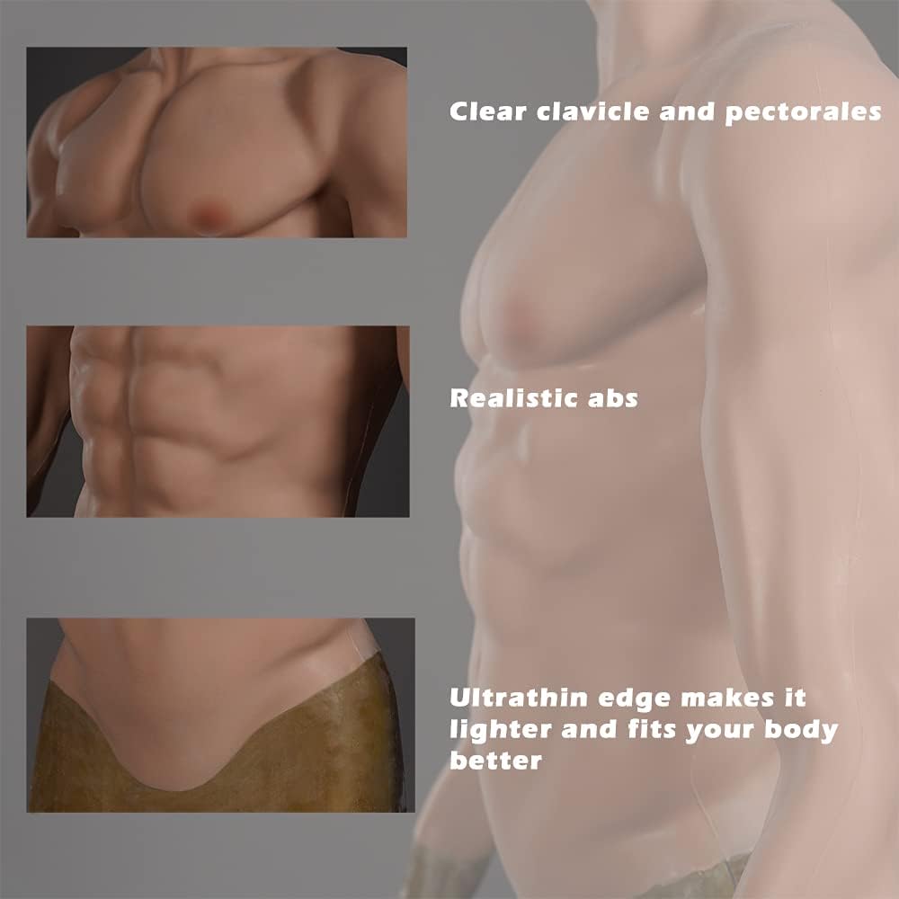 Male Chest Silicone Muscle Suit with Arms, Realistic Fake Muscles Soft Silicone Chest Vest with Clear Skin Textures 2