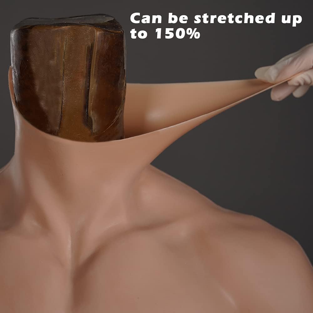 Male Chest Silicone Muscle Suit with Arms, Realistic Fake Muscles Soft Silicone Chest Vest with Clear Skin Textures stretched