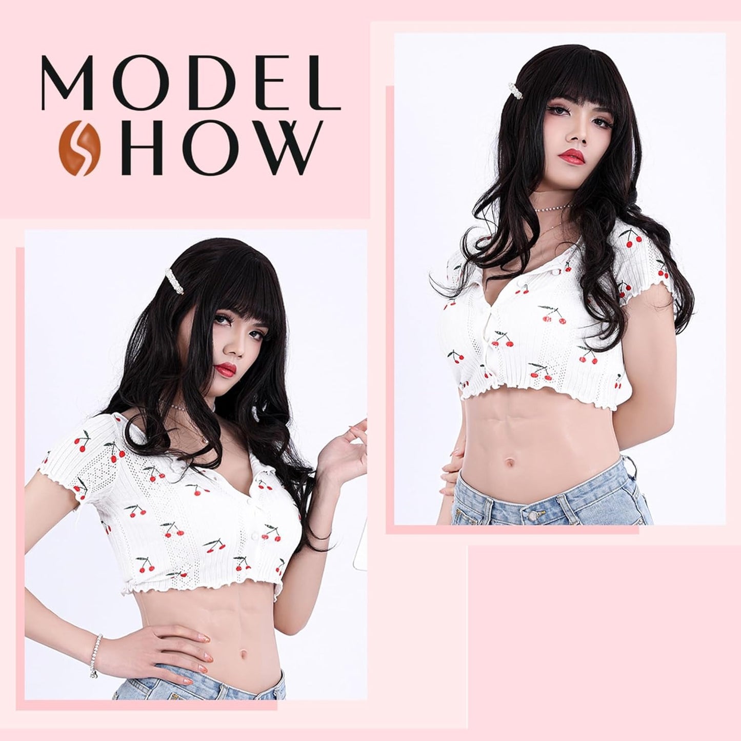 Silicone women's square collar muscle suit fake abdominal muscles model show