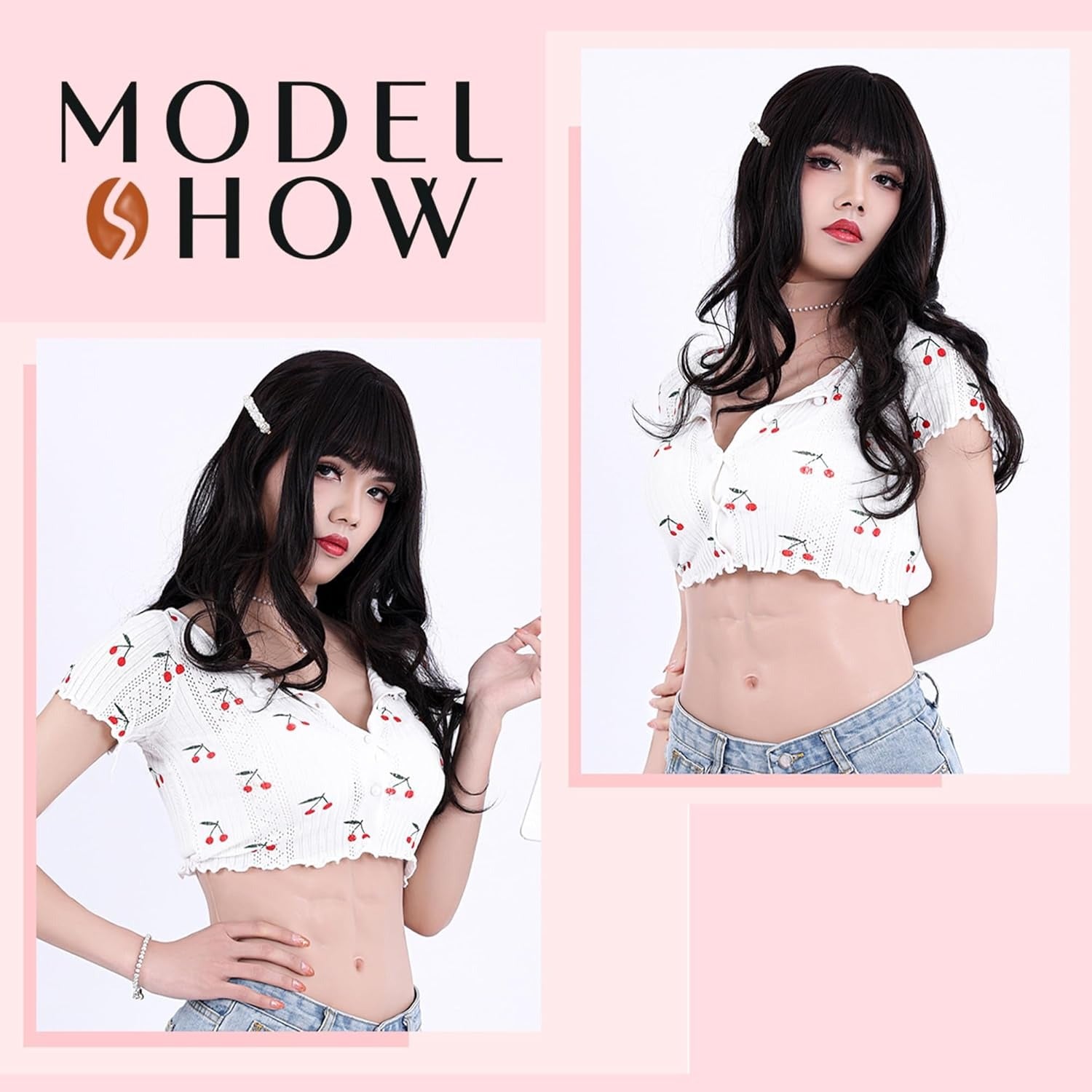 Silicone women's square collar muscle suit fake abdominal muscles model show