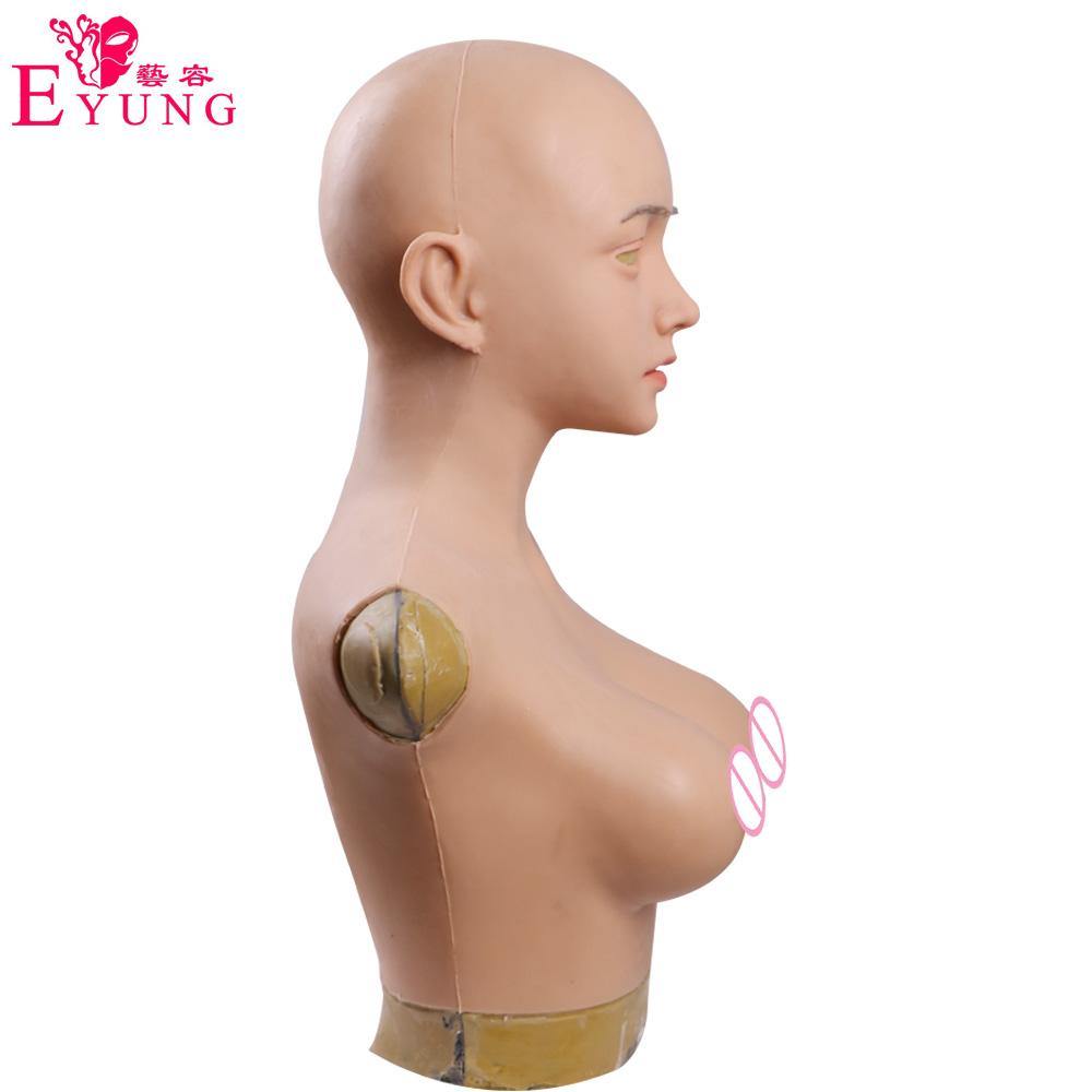 Full Head Маsk With Silicone Breast Forms Female Silicone Boobs Female Head Mask Silicone filled - Eyung Crossdress