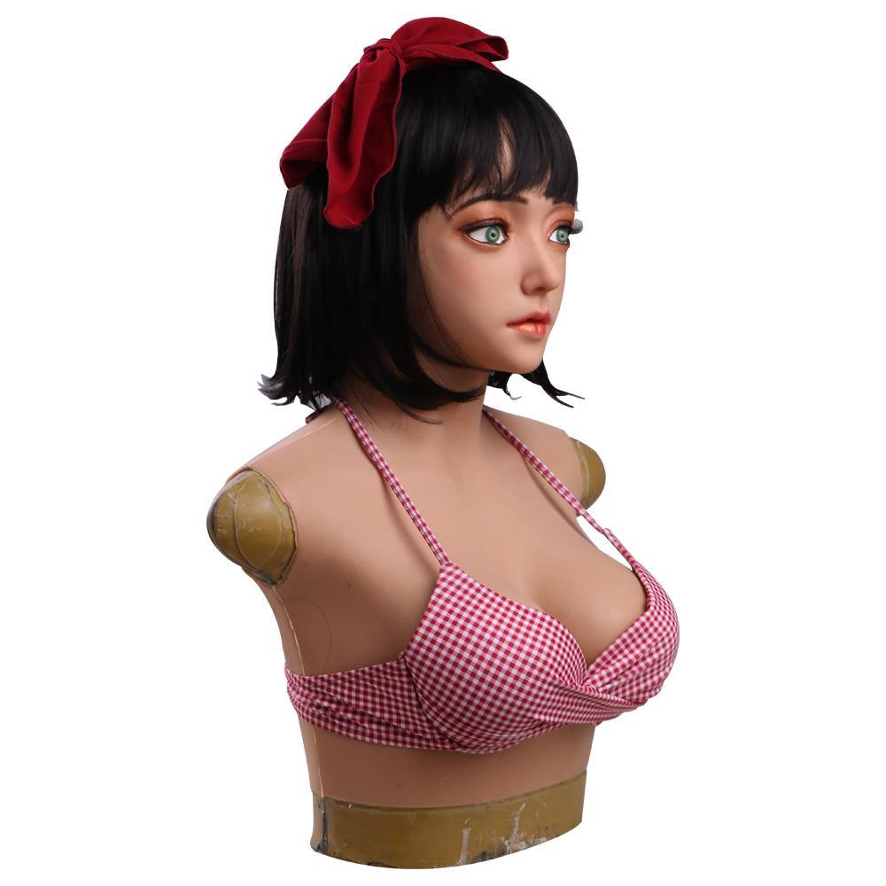 Full Head Маsk With Silicone Breast Forms Female Silicone Boobs Female Head Mask Silicone filled - Eyung Crossdress