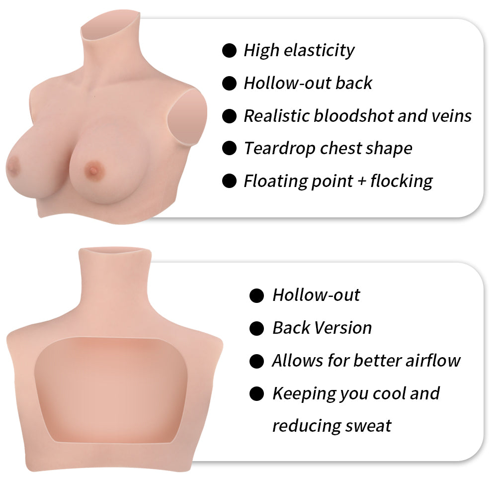 The 9th Generation Hollow Flocking on the Back + Floating Bloodshot Design oil-free Silicone Breast Forms