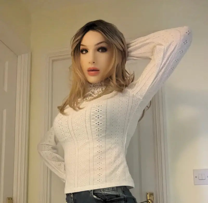 Beatrice Silicone Female Mask Full Face Headware Props for Crossdresser Transvestite Halloween Cosplay Male to Female